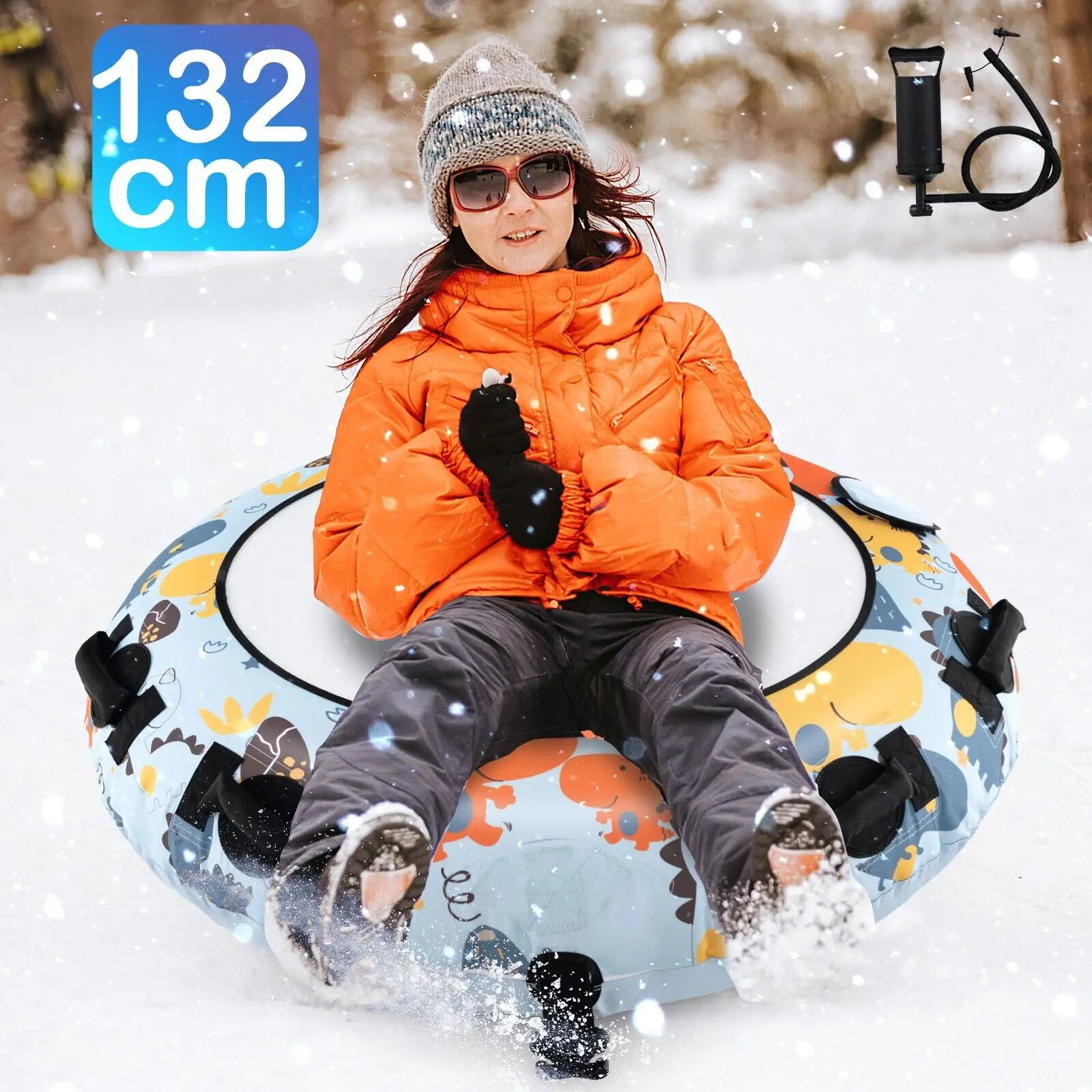 DORTALA 132cm Inflatable Snow Tube Heavy-Duty Sledding Toboggan Resistant Snow Sled