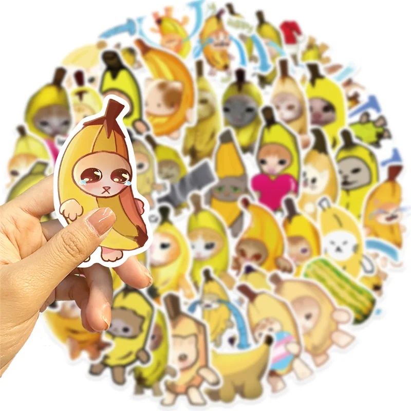 50PCS Cartoon Banana Cat PVC Sticker Aesthetic DIY Children's Decoration Scrapbooking Stationery Hand Accounting Supplies