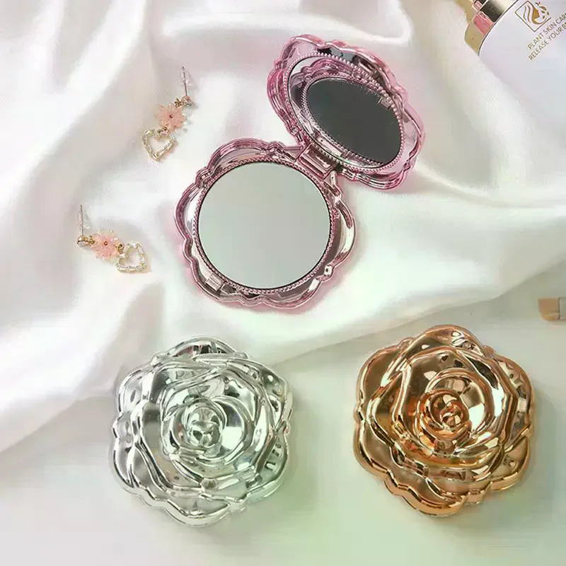 휴대용 미니 거울 레트로 장미꽃 소형 포켓 메이크업 거울 양면 손거울 컴팩트 화장품 뷰티 도구 선물