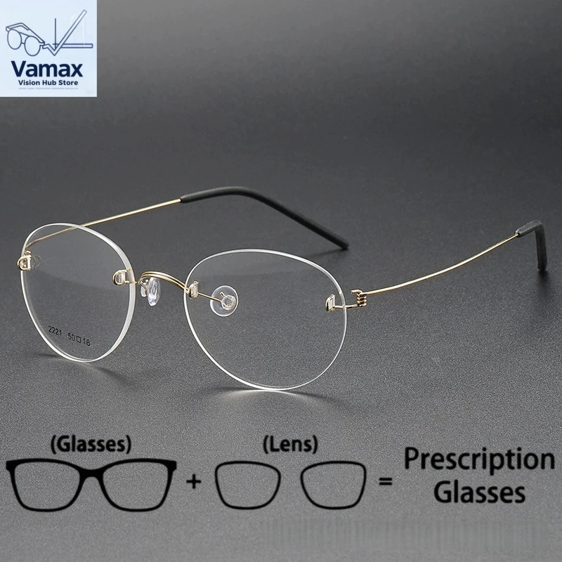 

Vintage Frameless Eyeglasses Round Shape Pure Titanium Myopia Glasses Blue Light Block Women Men Business Eyewear