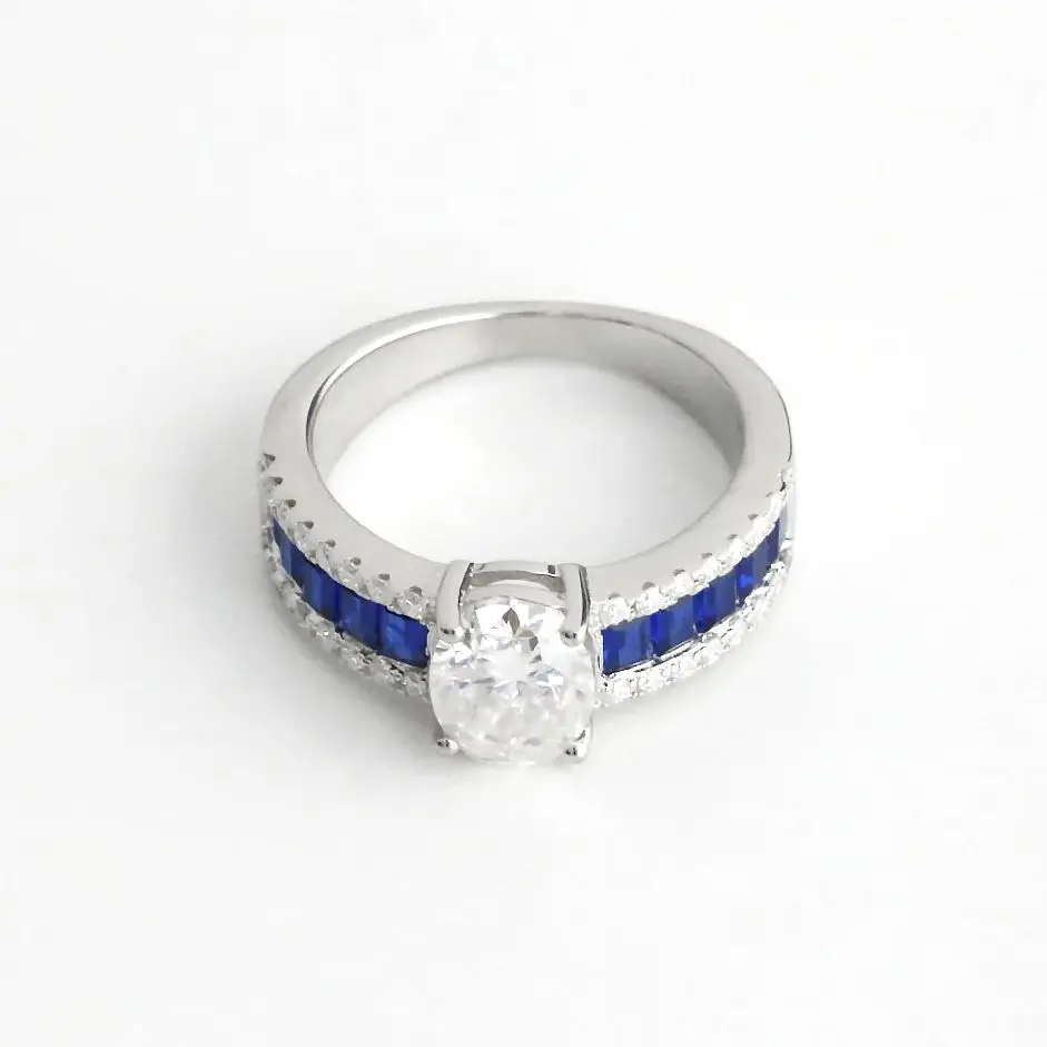 

AMGROCK 1.5CT Moissanite Blue and White Plaid Ring, S925 Sterling Silver, Hypoallergenic, Women's Jewelry, Christmas Gift