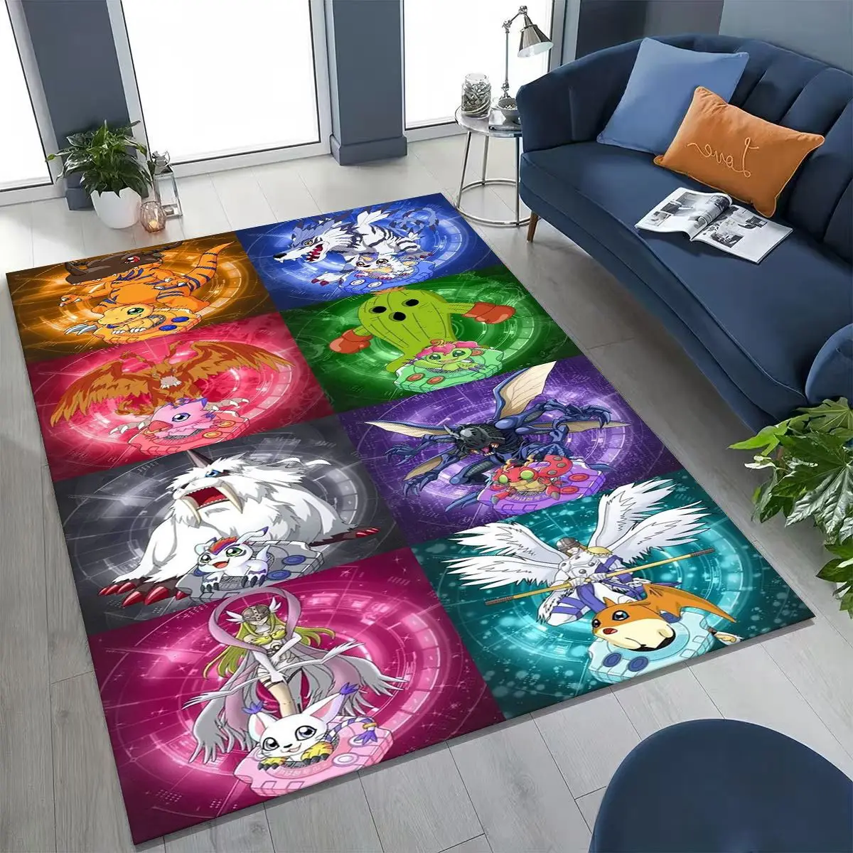 Retro Digimon Adventure Angewomon Agumon Cartoon Rug for Bedroom Living Room Sofa Home Doormat Decor,Kids Non-slip Floor Mat