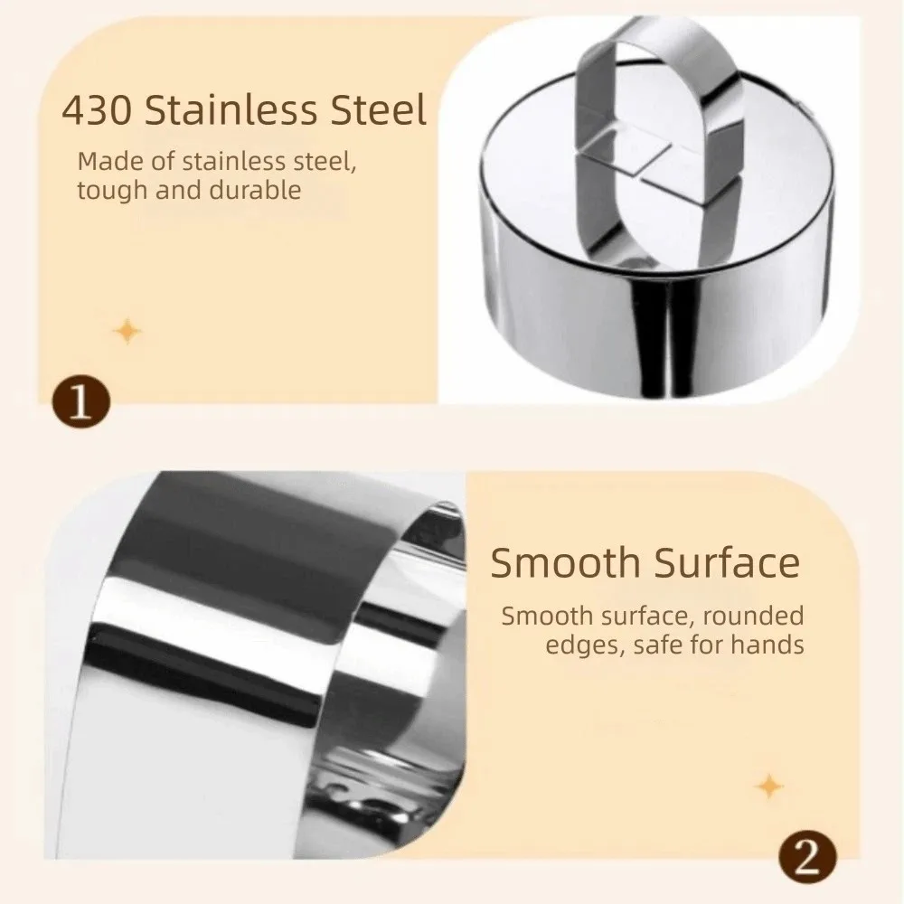 4Pcs Stainless Steel Cake Ring Mold Reusable DIY Baking Dessert Food Molds with Pushers Surface Smooth Cookie Dough Cutting