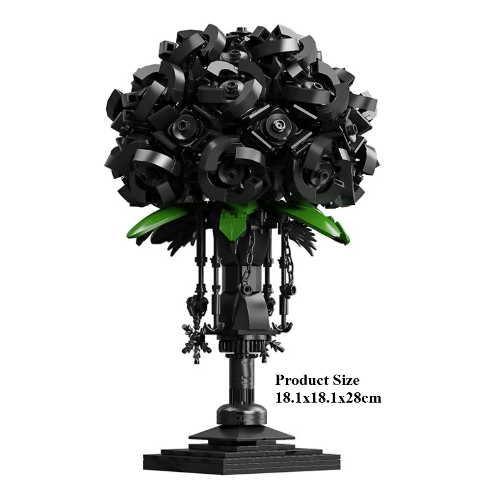 MOC خاص زهرة الورد الأسود هدية باقة اللبنات مجموعة غرفة الزفاف الديكور النبات لعب الأطفال هدايا عيد الحب #6