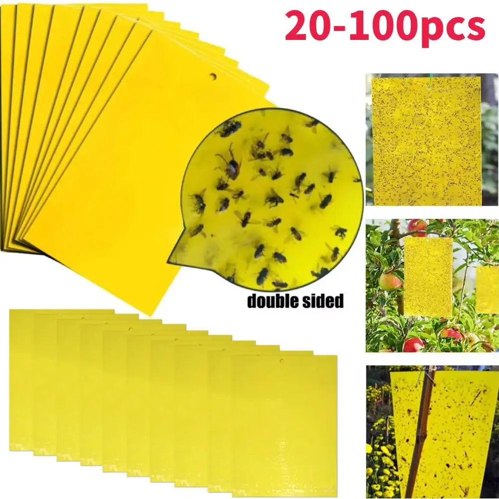 

20-100pcs Sticky Insect Board Powerful Flycatcher Sticker Sheet Greenhouse Pest Control Insecticide Double-sided Adhesive Tape