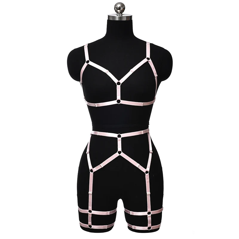 Sexy Harness Bow Garter Belt Women Bondage Adjustable Lingerie Set Pole Dance Rave Wear Body Harness Belt Hollow Open Chest Cage