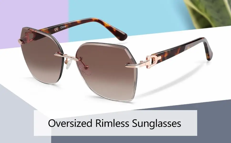 ZENOTTIC Modische Damen-Sonnenbrille ohne Rand, trendige geometrische Diamantschliff-Verlaufsgläser, UV-Schutz – Detail 8