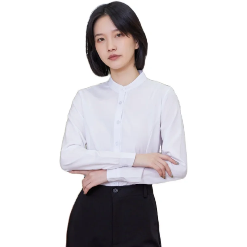 

Profional Long Sve White irt Women's Stand Collar round Ne Inner Wear Ladies irt Autumn Winter New Sle Commute