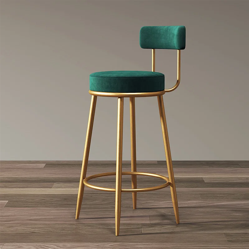 Silla de Bar nórdica ligera, Taburete Dorado de lujo para el hogar, respaldo alto minimalista moderno, WF1031