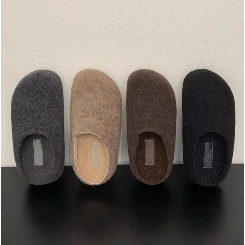 

Winter Slippers for Women Soft Comfort Flat Slippers Retro Fluffy Mules Slippers Winter Warm Cotton Slipper Women's Flat Slides
