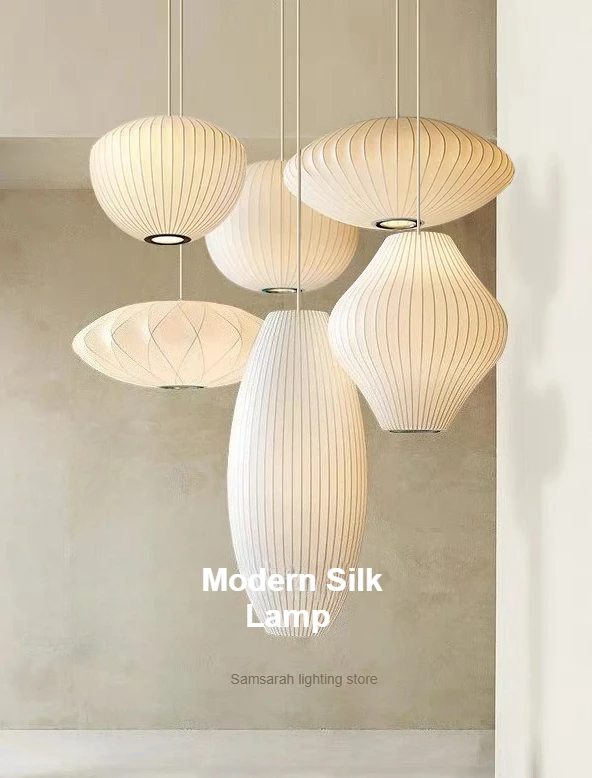 الحديثة الحرير مصباح القماش الأبيض قلادة مصباح بريق ديكور المنزل الثريا لغرفة المعيشة فندق قاعة مطعم تعليق ضوء