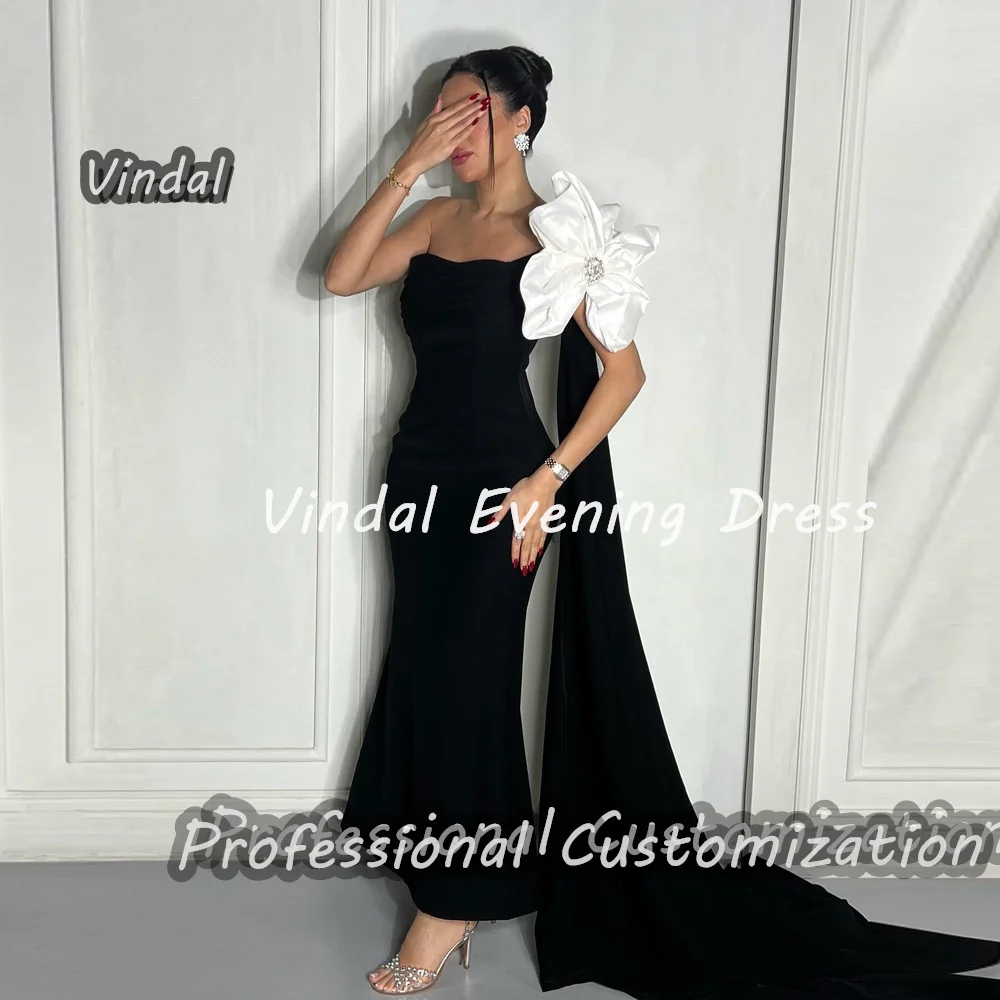 

Vindal Evening Dress One Shoulder Floor Length Mermaid Built-in Bra Elegant Crepe Short Sleeves Saudi Arabia For Woman 2024