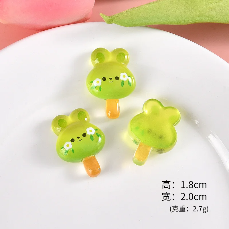 20pcs Resin Luminous Lolly Flatback Ornament Jewelry Making Manicure Hairwear Accessories Cute Bunny Lollipop Resin Cabochons