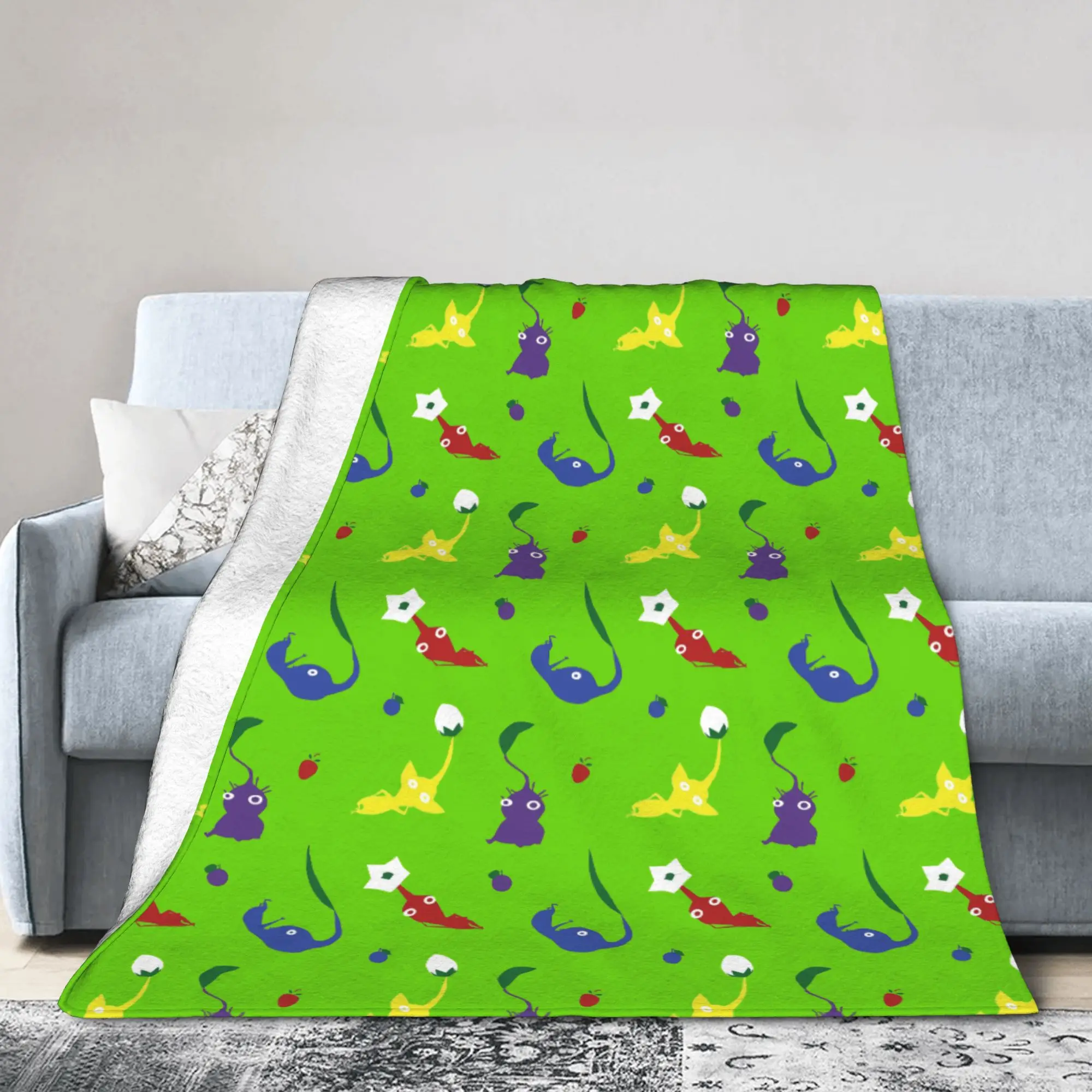 Pikmins Pattern Blanket Cartoon Flannel Funny Warm Throw Blankets for Coverlet Summer,