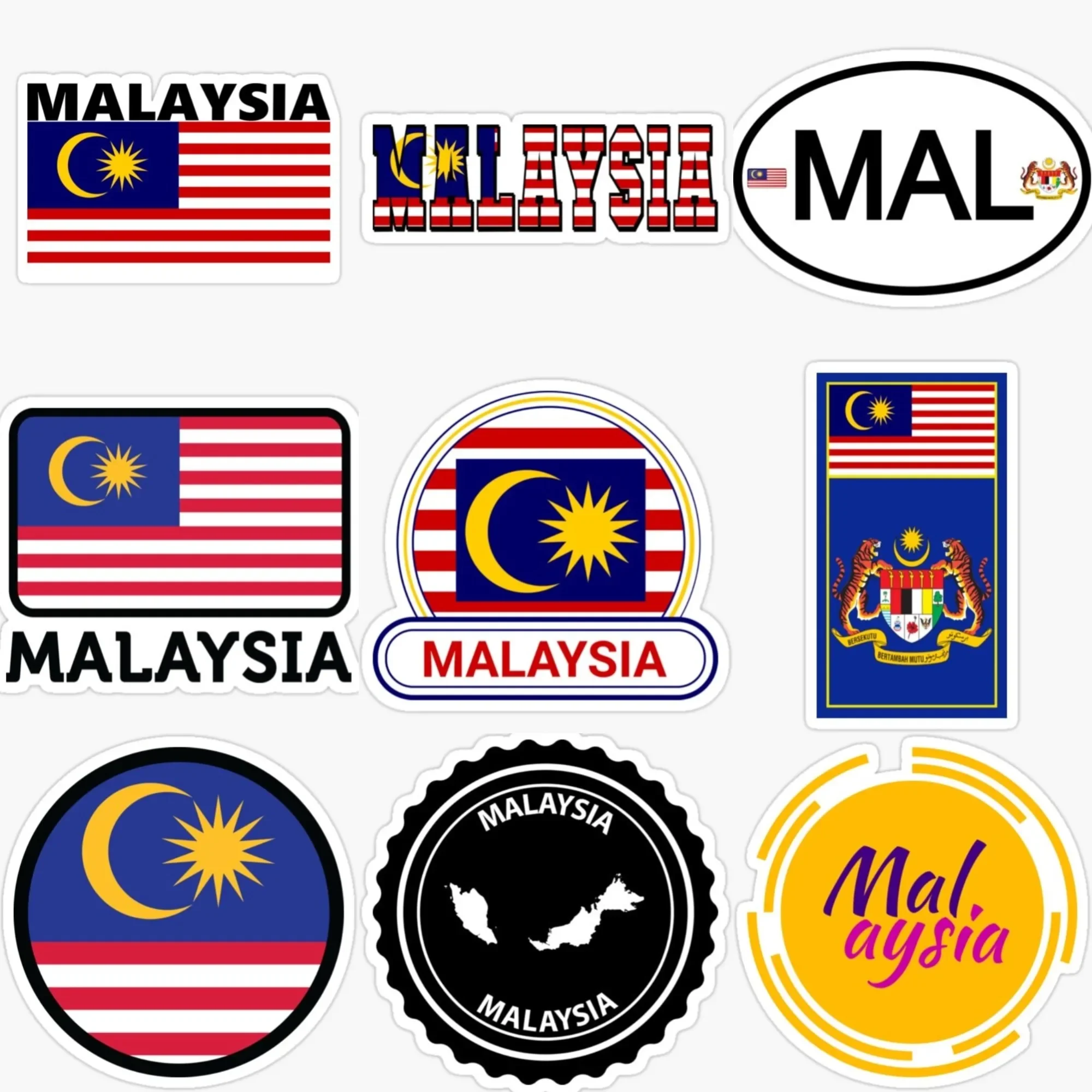 

Malaysia MAL Flag Map National Emblem Scenery Creative PVC Sticker for Decorate Car Bicycle Truck Window Wall Decal Accessorie