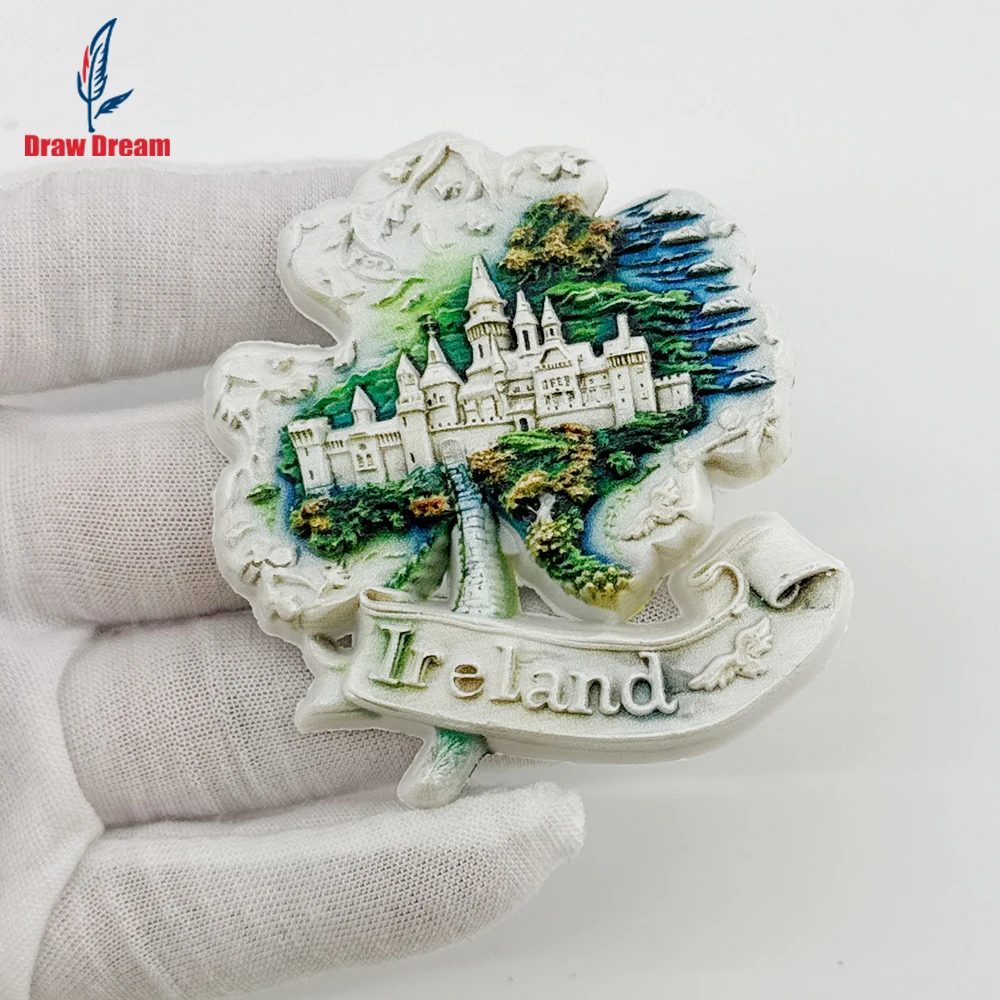 1Pc Irish Castle Creative Four-Leaf Clover 3D Refrigerator Magnet World Travel Souvenir Collection Suitable for Home Office Decoration, Personalized Exclusive Travel Souvenir Magnetic Refrigerator Magnet Home Decoration, Kitchen, Room, Office, Cabinet Crafts Gift, Holiday Souvenir, Exquisite Small Gift