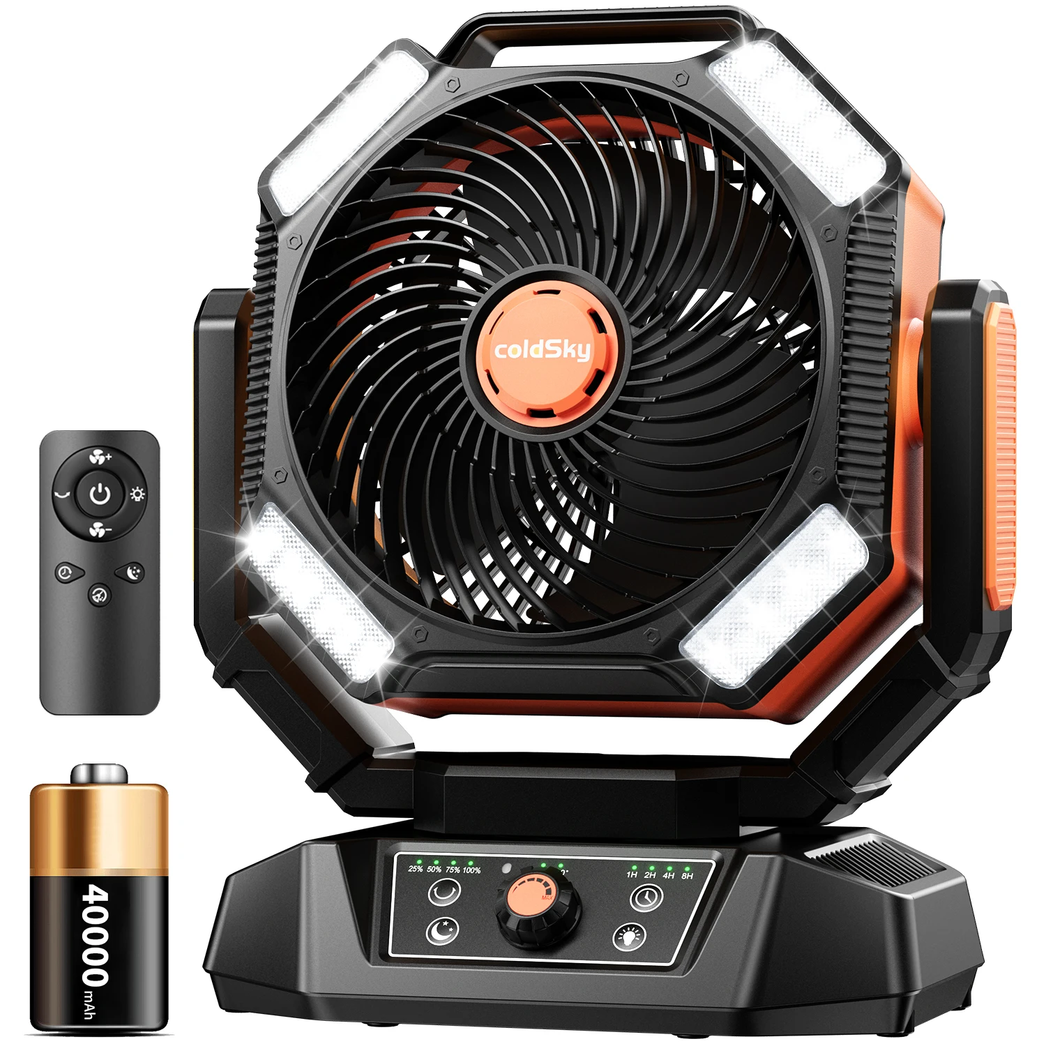 Campingventilator met 20000 mAh batterij en 4 LED-lantaarn 8 snelheden Bureauventilator Draagbare buitenventilator voor buitenkampeertent en vissen