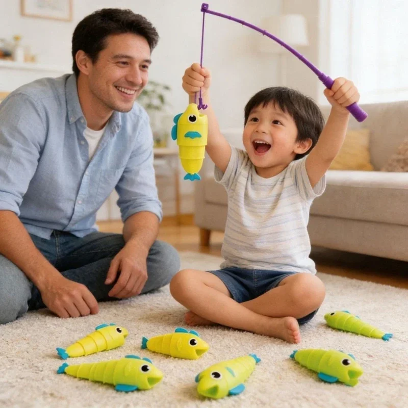 3D-Printed Cartoon Retractable Fishing Set with Hook – Fun Parent-Child Interactive Educational Board Game for Kids