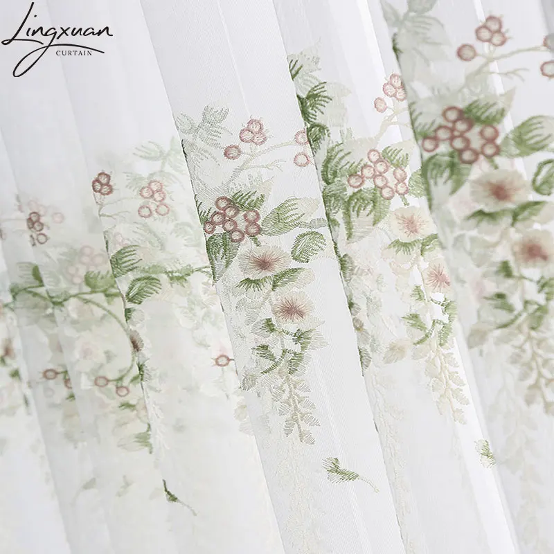 Korean Embroidered Tulle Curtains for Living Room Floral Sheer Voile Curtain For Bedroom Kitchen Window Treatment Blinds Customs
