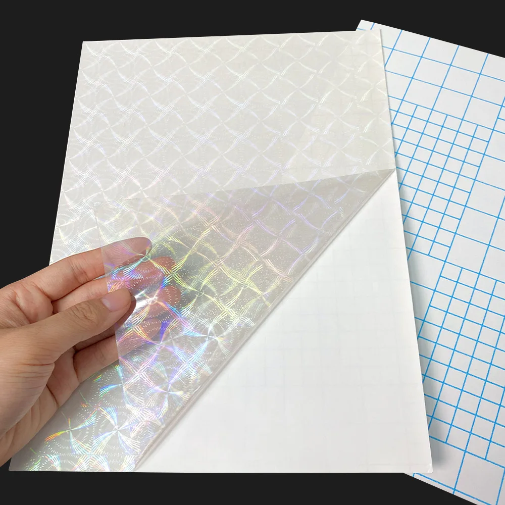 10 Sheets Holographic Film Cold Lamination on Paper Adhesive Sticker Film A4 Holographic Sand Foil Tape Back Half Transparent