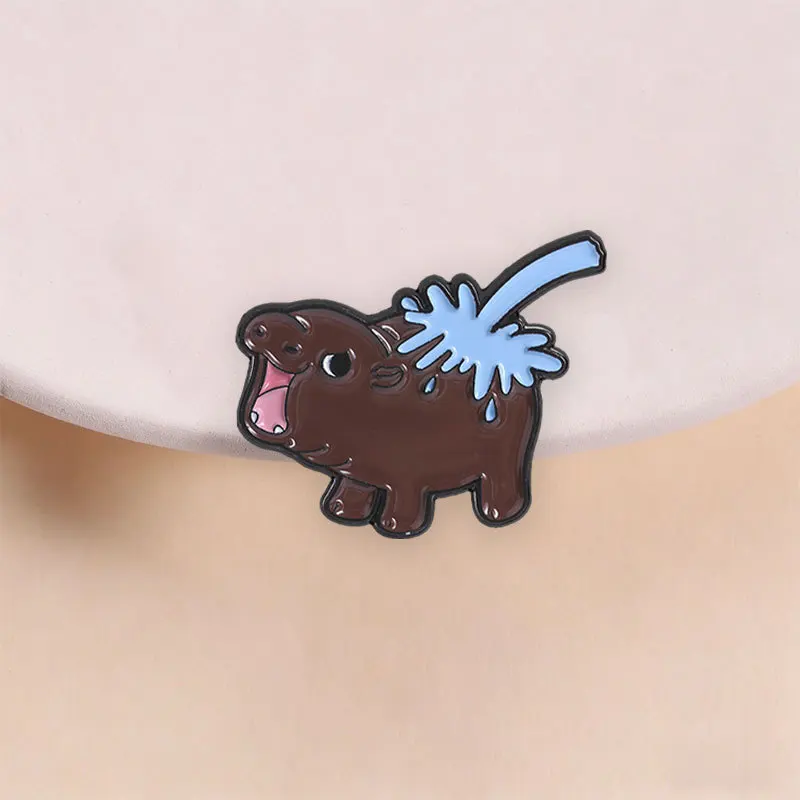 Fun Cartoon Sprinkling Little Hippo Sticker Small Animal Metal Badge Coat Backpack Clothing Pin Accessories