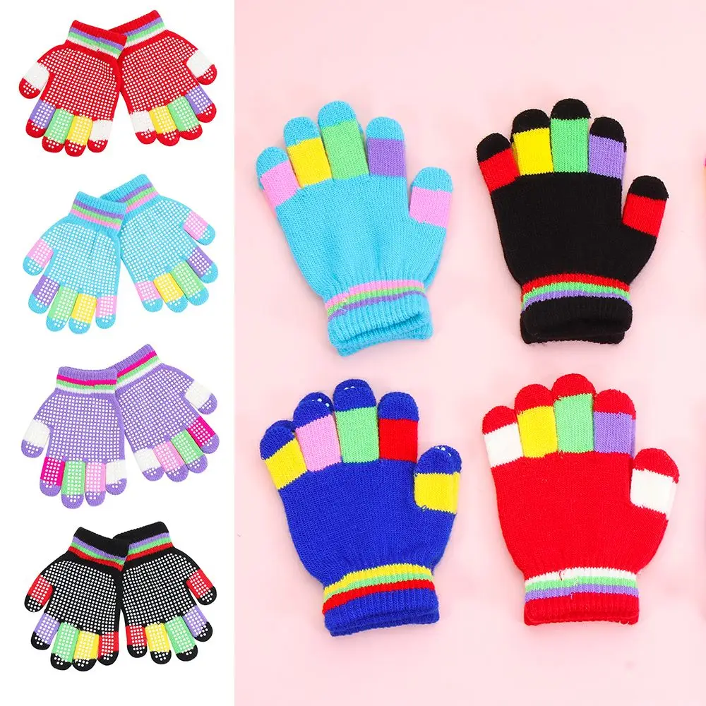 

Children's Accessories Acrylic Thickening Warm Winter Glove Full Finger Mittens Knitted Gloves Antiskid For 5-8 Years