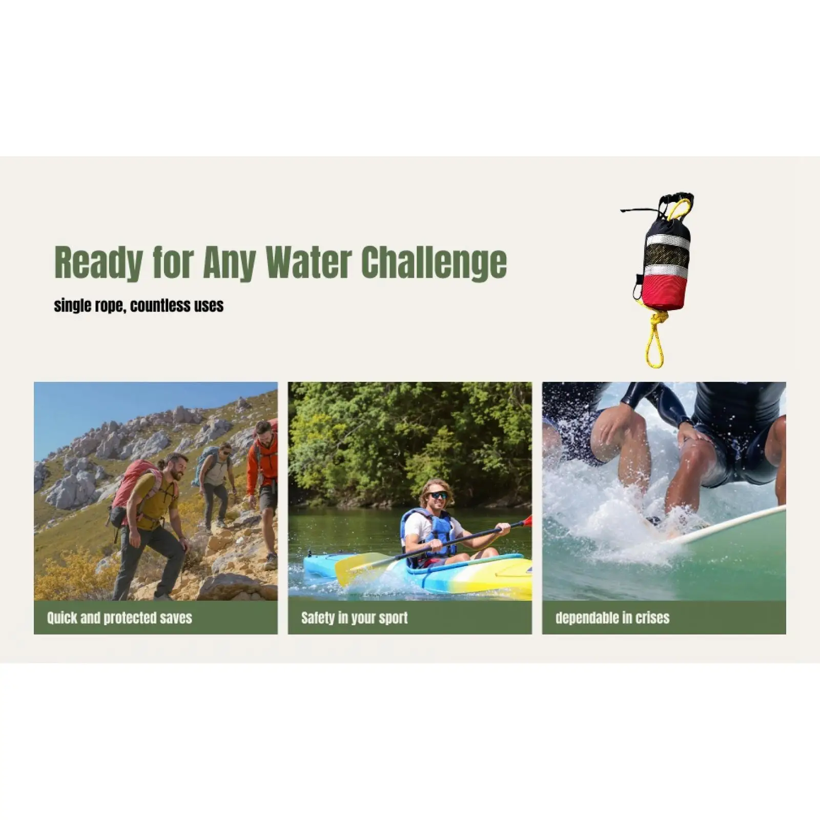 حقيبة رمي الحبل رمي أكياس لإنقاذ المياه مع حبل أصفر رمي رمي حبل المزدهر جهاز الإنقاذ رمي حقيبة لصيد الأسماك