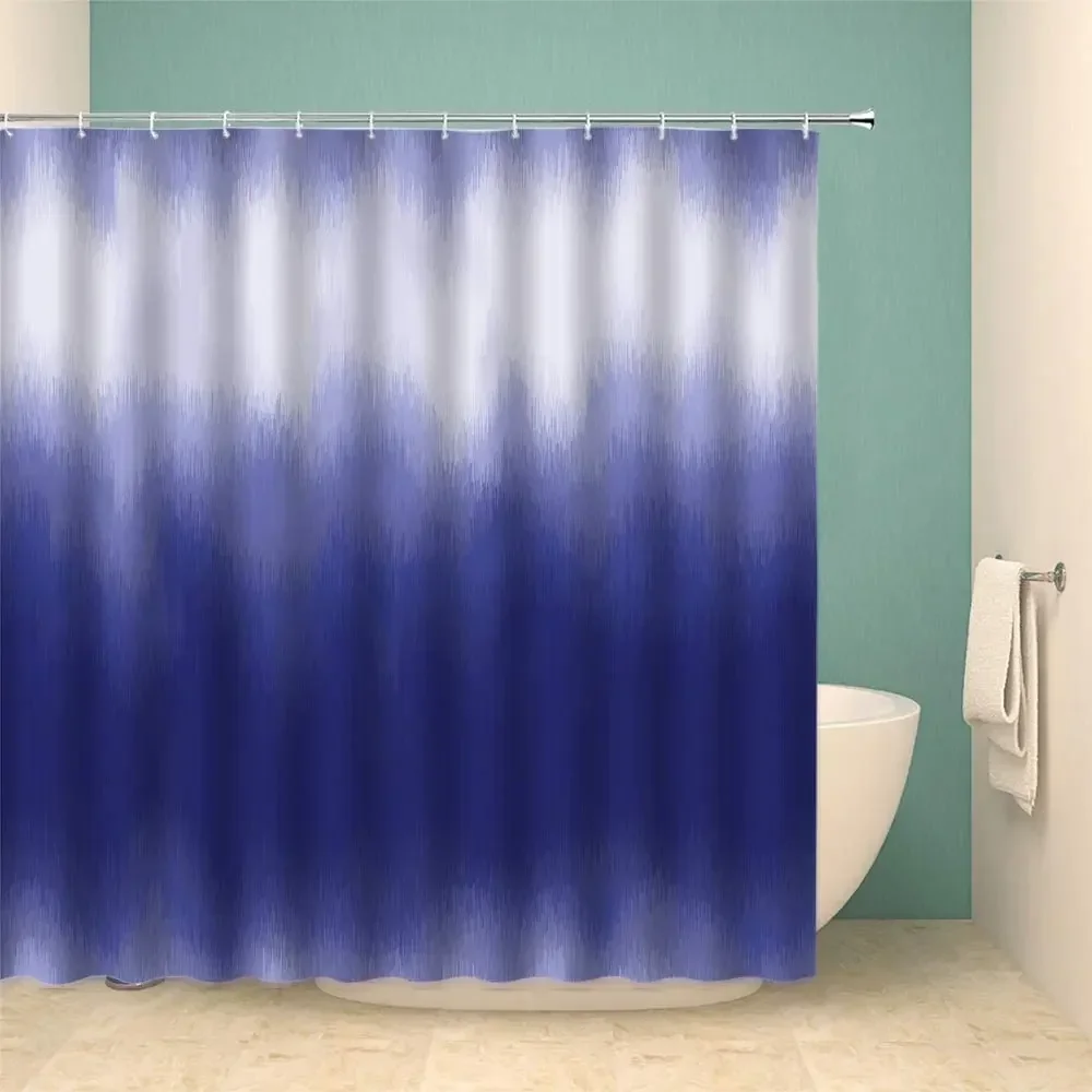 Abstract Blue Gradient Tie Dye Effect Shower Curtain Indigo Navy Modern Fabric Bathroom Curtains Bathroom Polyester with Hooks