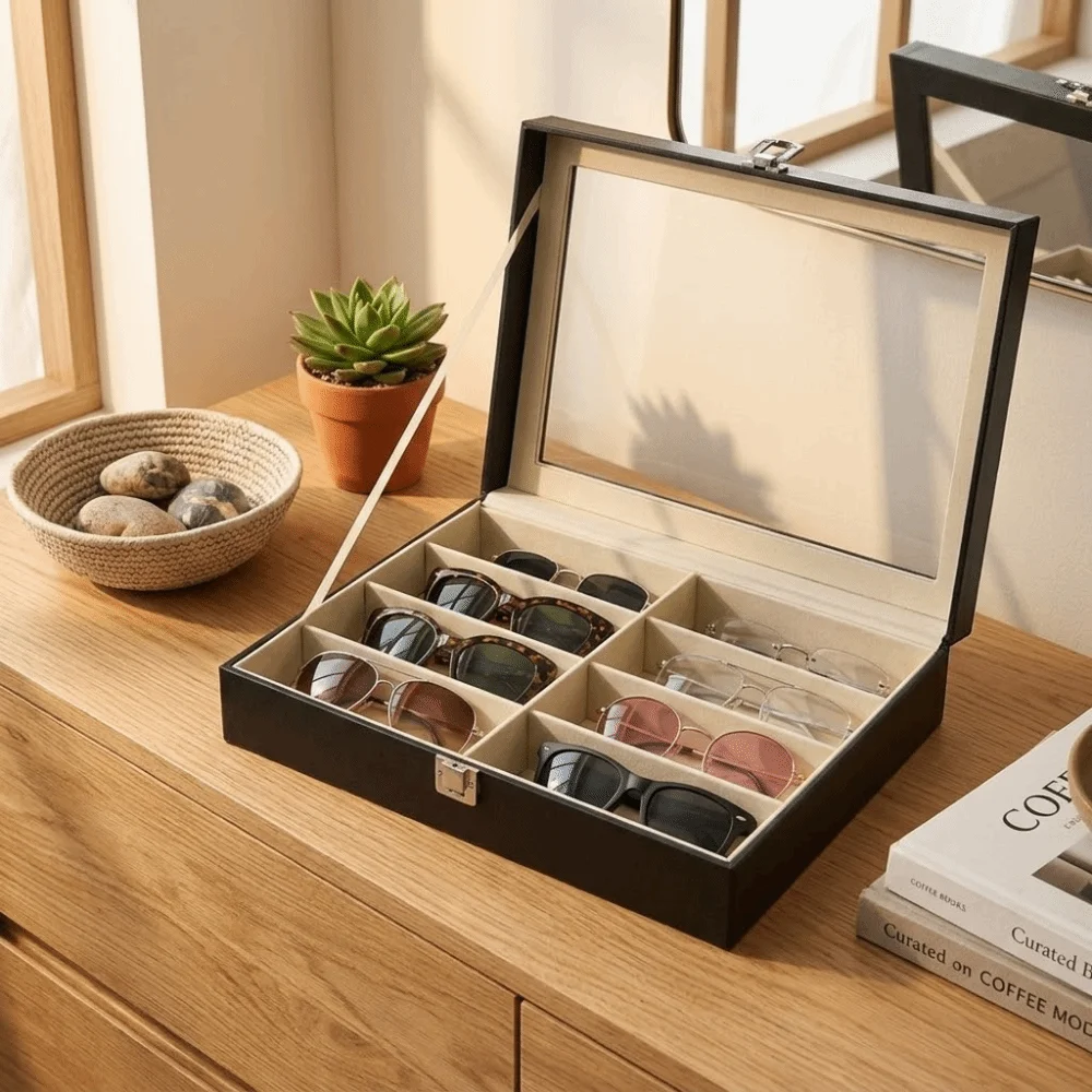 8‑Grid Sunglasses Display Case Clear View Dust-Proof Glasses Storage Box Multi Grid Multi-Functional Sunglasses Organizer