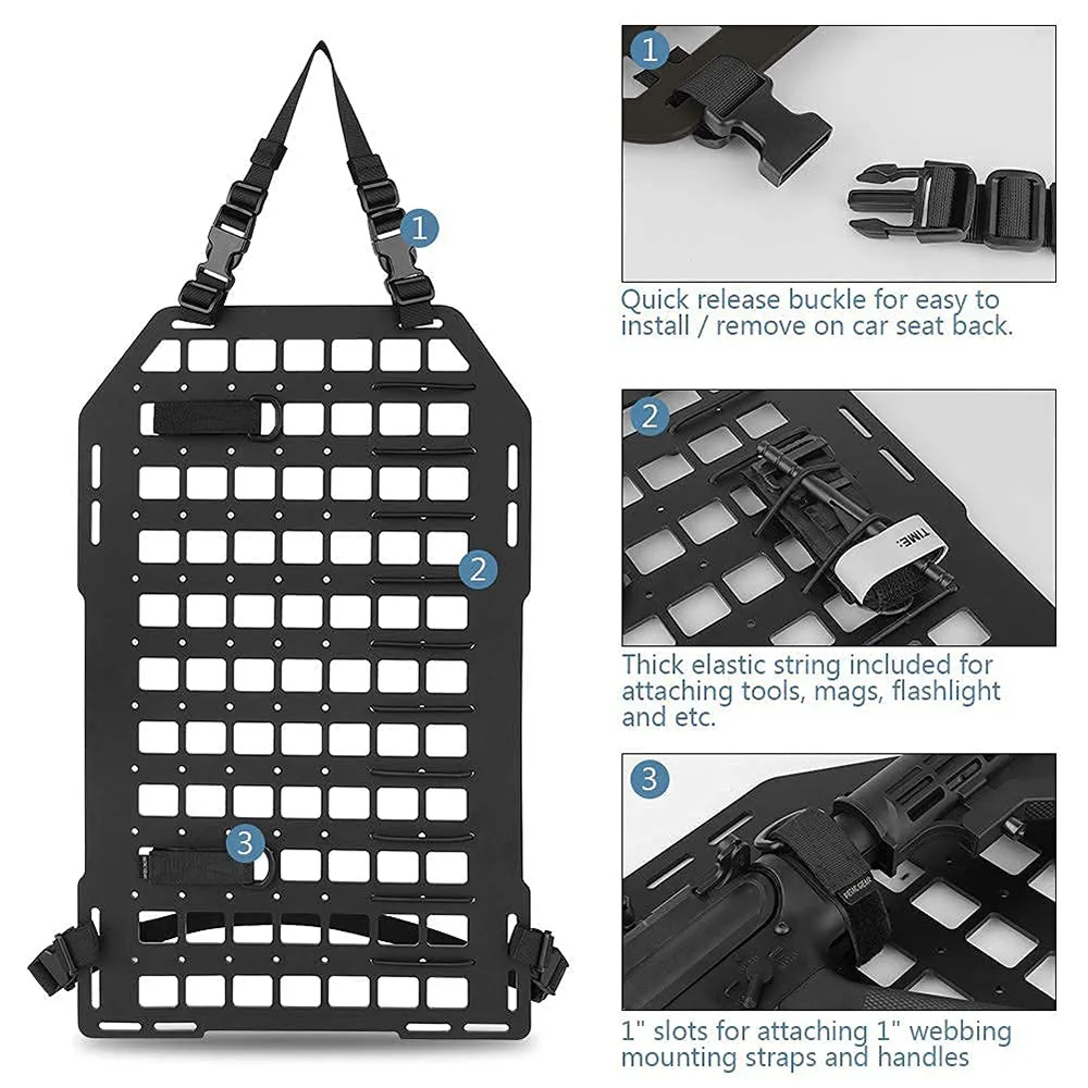 Tactical Car Seat Back Organizer | Rigid Molle Panels for Vehicles | Truck Mount Rack Panel for Tactical Gear Accessories