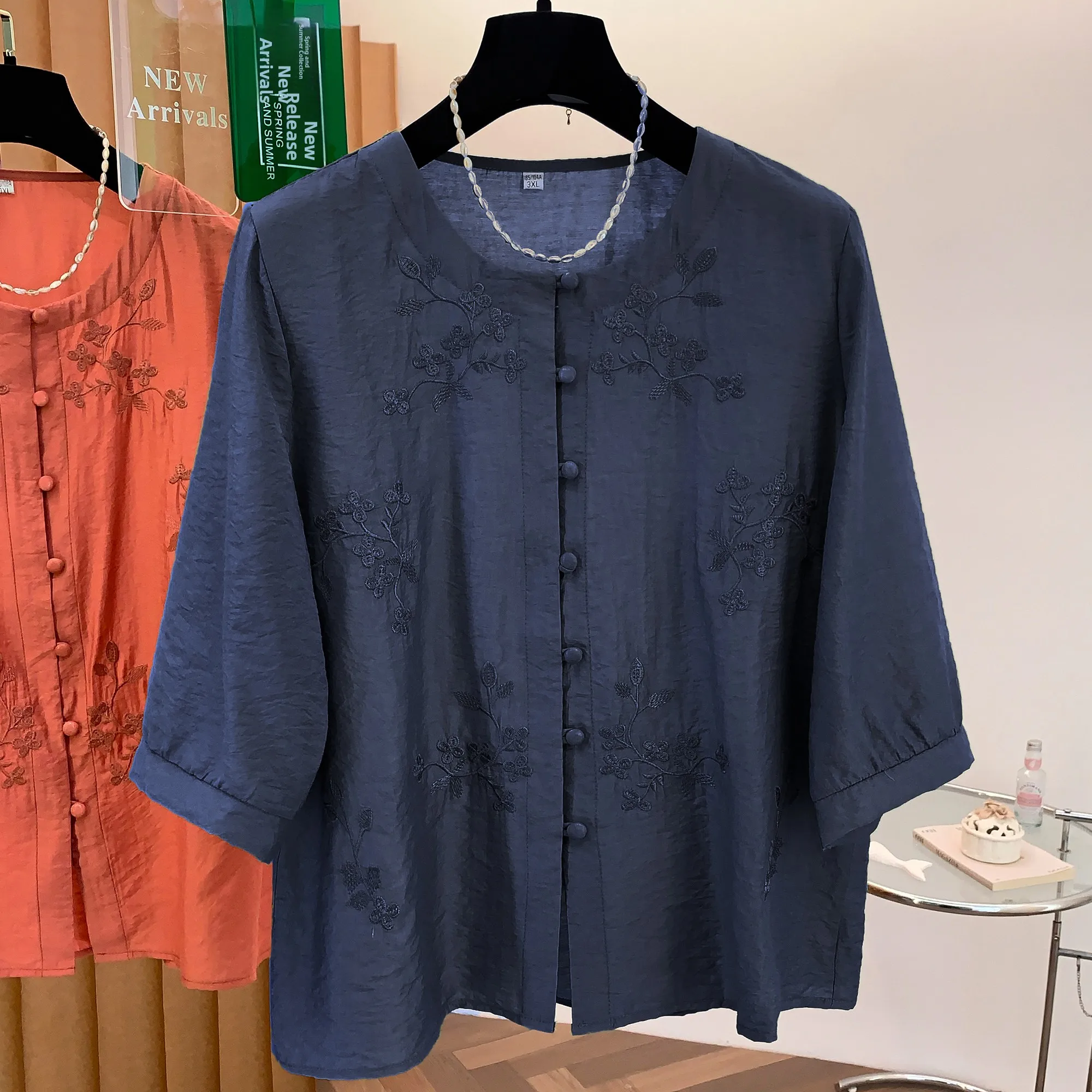 

Loose Casual Embroidered Lyocell Cotton Shirt Women's Summer New Style Thin Short Sleeve Open Cardigan Top Breathable Soft