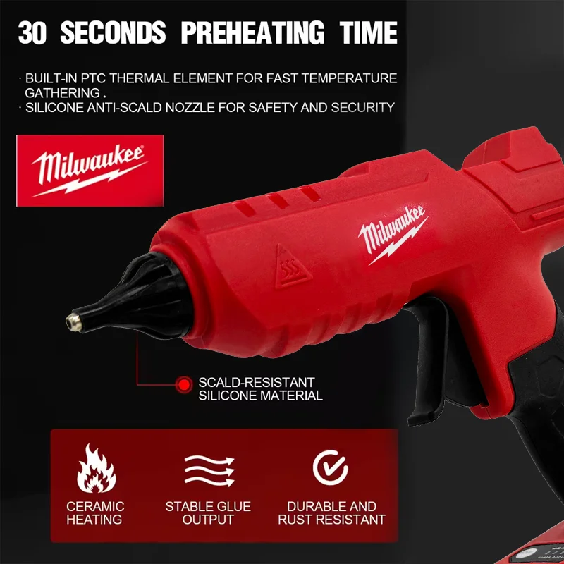 Milwaukee 18V Cordless Hot Glue Gun for Milwaukee Battery Tools for Portable Arts Crafts DIY Repair with 20 Pcs Hot Glue Sticks