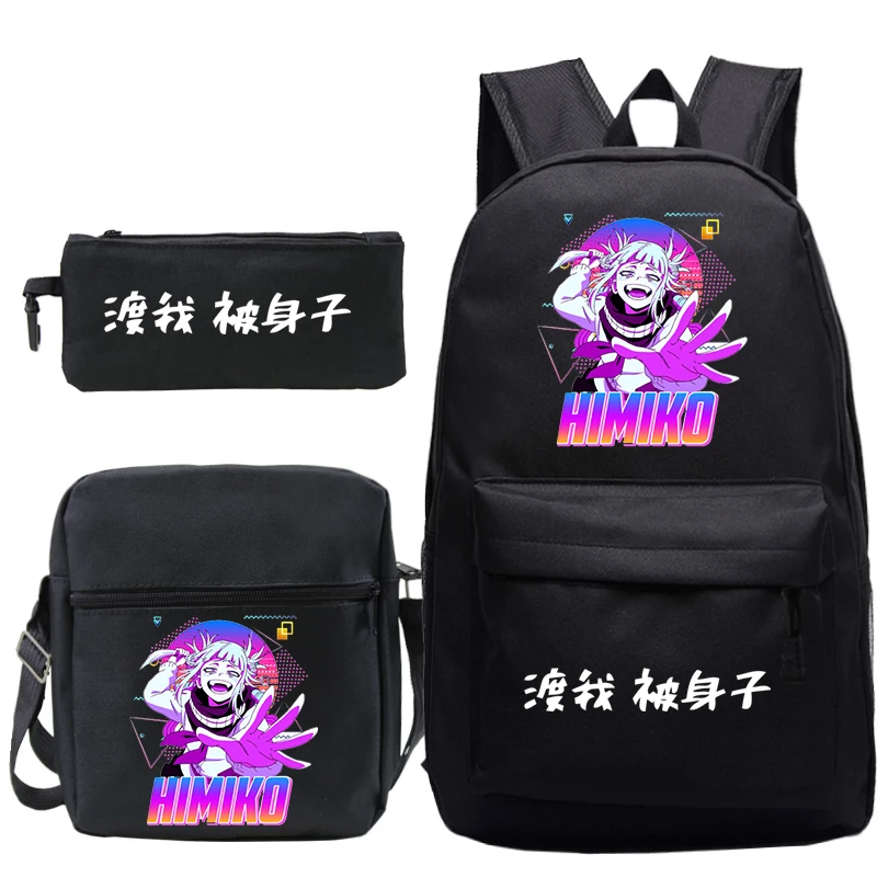 Anime My Hero Academia Himiko Toga plecaki 3 sztuk/zestaw chłopcy/dziewczęta Kawaii torby szkolne Cartoon Bookbag plecak Manga dla s