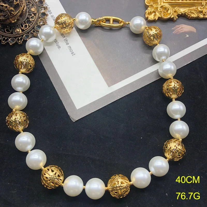 Vintage Jewelry Necklace for Women Luxury Imitation Pearl Golden Toned Beaded Perfect for Wedding Evening Party Luxury Fashion