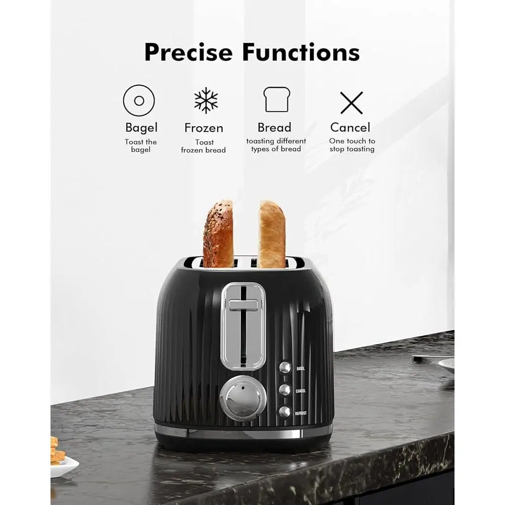 Тостер с широким отделением и 2 ломтиками, 6 настроек оттенка, автоматическое отключение, ручной подъемник, легко очищаемый лоток, идеальные бублики, вафли