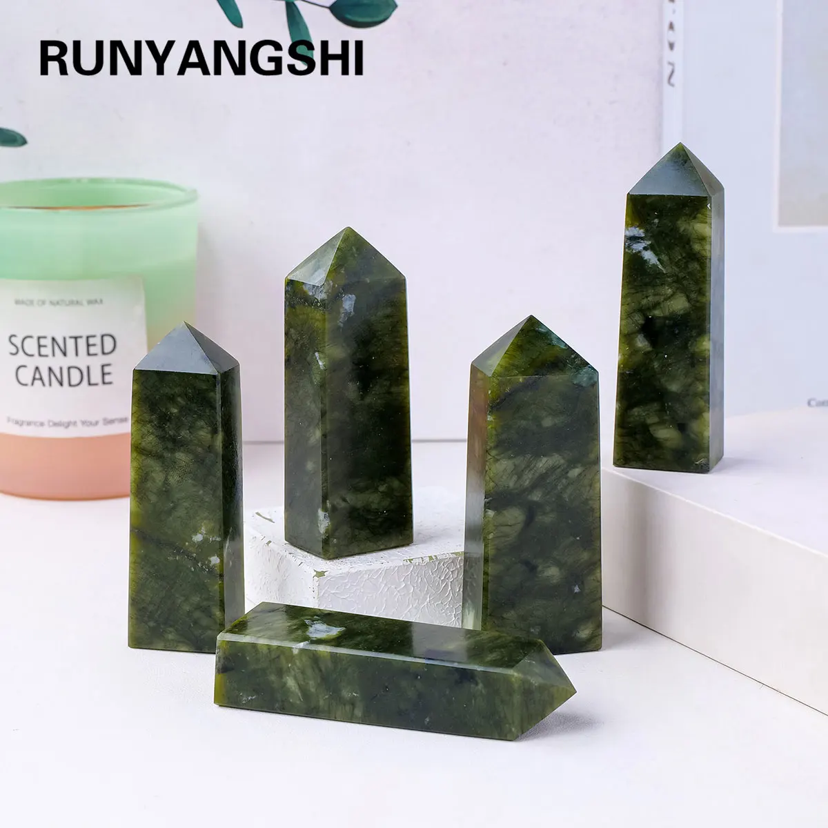 Baguette et tour de cristal pour la guérison de la maison, décoration de point de cristal naturel, vert, diversifier, cadeaux, 1 pièce