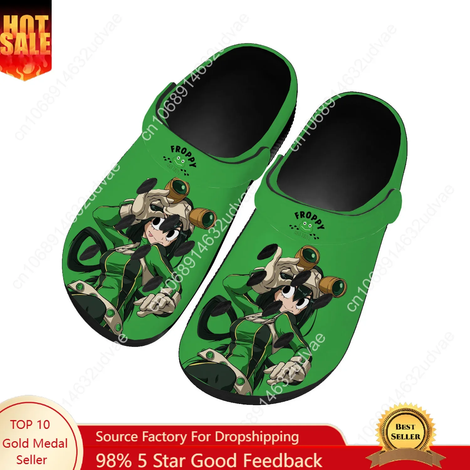 My Hero Academia Asui Tsuyu Water Shoe Men Women Teenager High Quality Home Garden Clogs Custom Sandals Breathable Hole Slippers