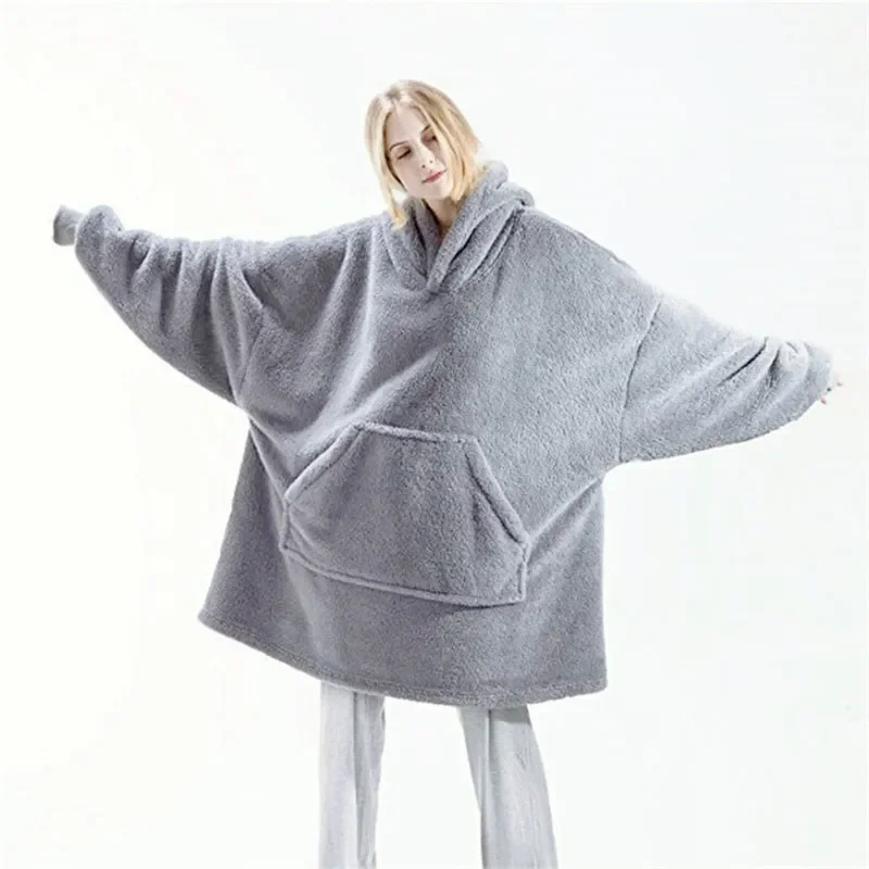 Female's Hoodie Robe Autumn Winter Comfortable Loose Double-sided Fleece Hooded Can Wear Blanket Couples Home Wear Night gown