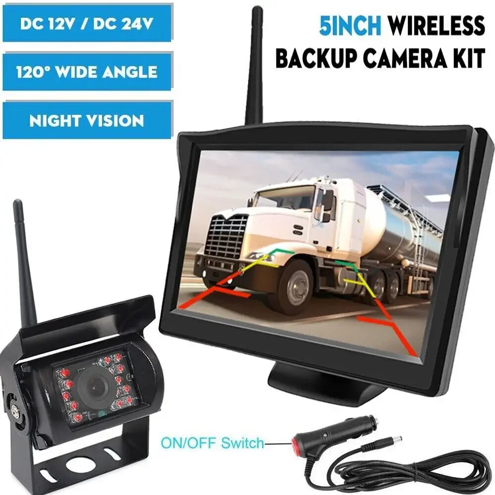 

5" Wireless Car Monitor Reverse Backup Camera Kit for Bus Truck Caravan 12-24V