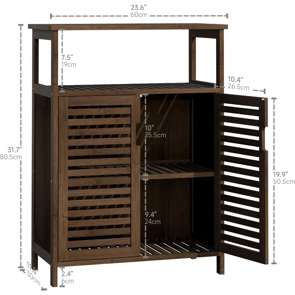 Напольный шкаф для ванной комнаты из орехового дерева, высокий органайзер для хранения с бамбуковой стороны, отдельно стоящий кухонный шкаф с дверцей и полкой