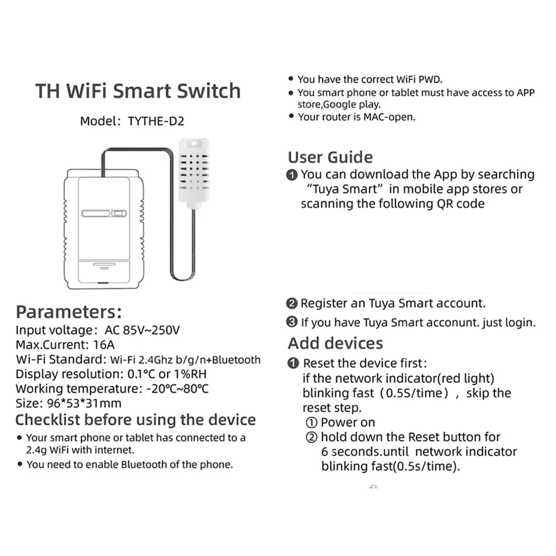 ABBO-Tuya Smart WiFi Switch 3000W 16A Беспроводной термостат Мониторинг температуры и влажности с монитором энергопотребления