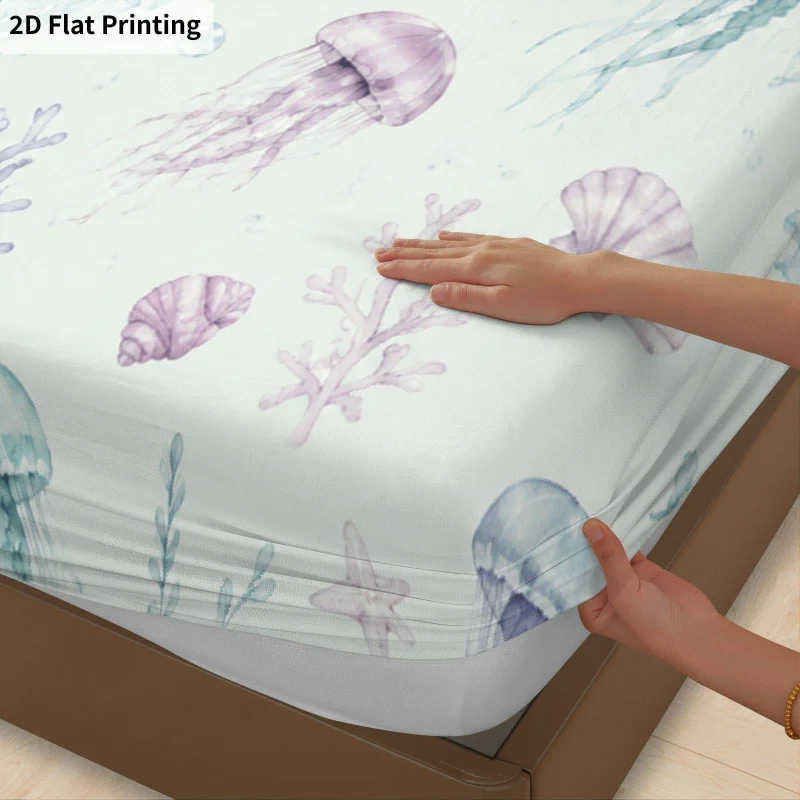 3Pcs Pastel Jellyfish Fitted Sheet Three Piece Set (1*Fitted Sheet + 2*Pillowcases, Coreless), Bedding Set