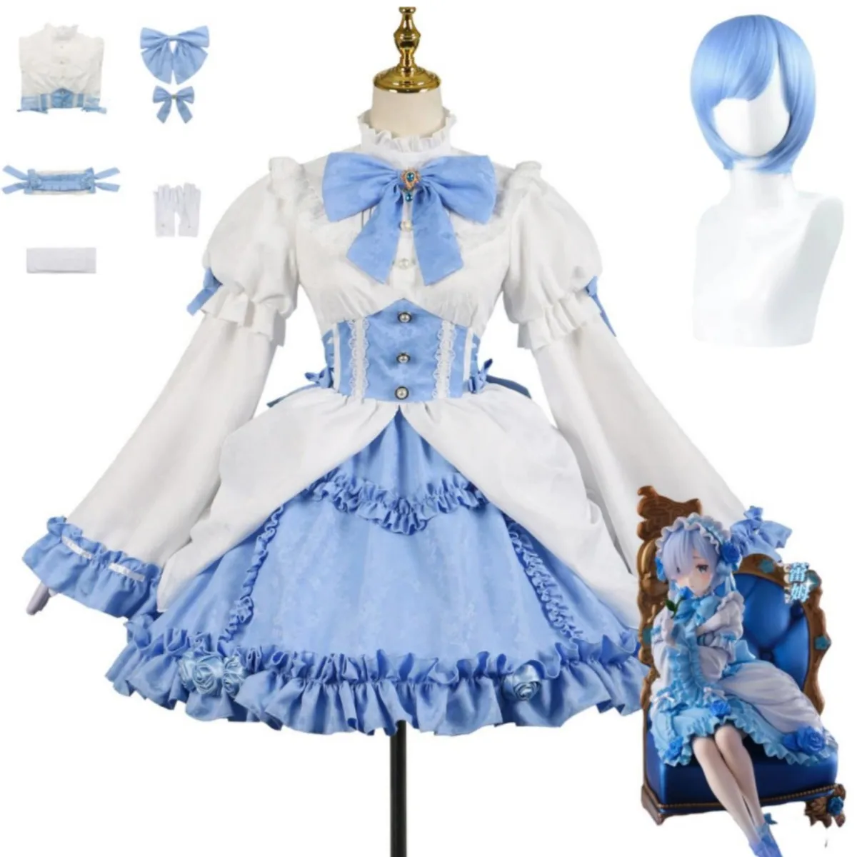 

Anime Re:Life in A Different World From Zero Rem Cosplay Costume Gothic Princess Dress Lolita Wig Woman Sexy Christmas Suit