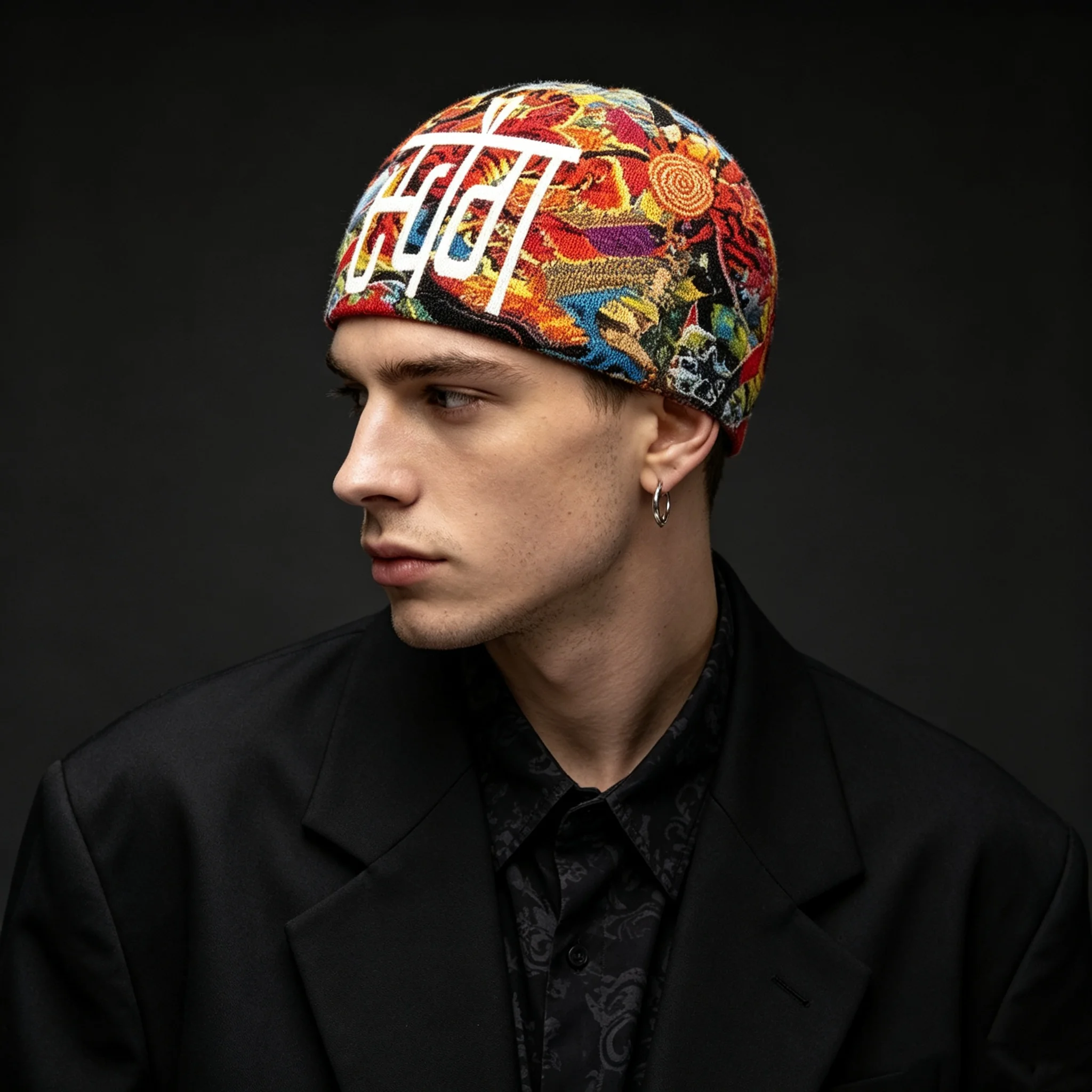 Autumn Winter Warm Knit Beanie for Men Women, Vintage Tribal Art Graffiti Print Hip Hop Hat