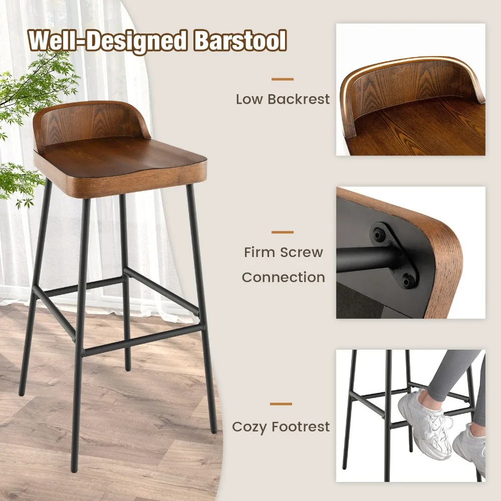 4PCS Industrial 29" Bar Stool Bar Height Saddle Seat Kitchen Stool Low Back