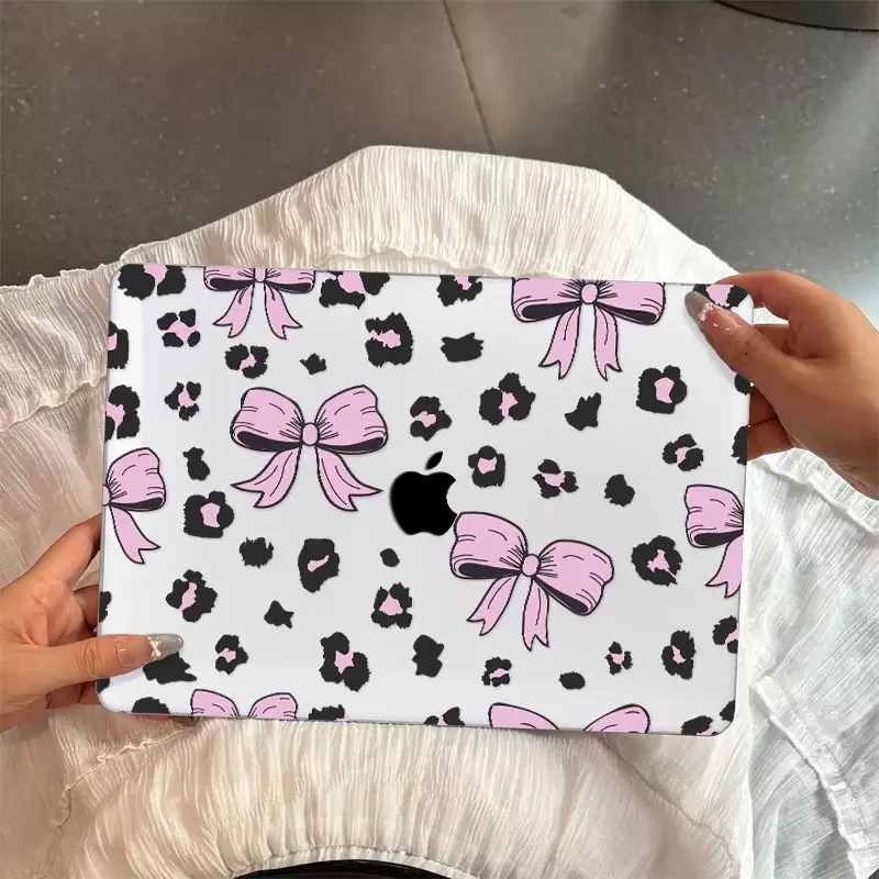 Leopard Print Bow Case for Macbook Neo 13 2026 Air 15 M4 M3 Hard Cover for Mac Book Pro 14 M1 M2 M5 14 16 Sleeve Accessories Y2K