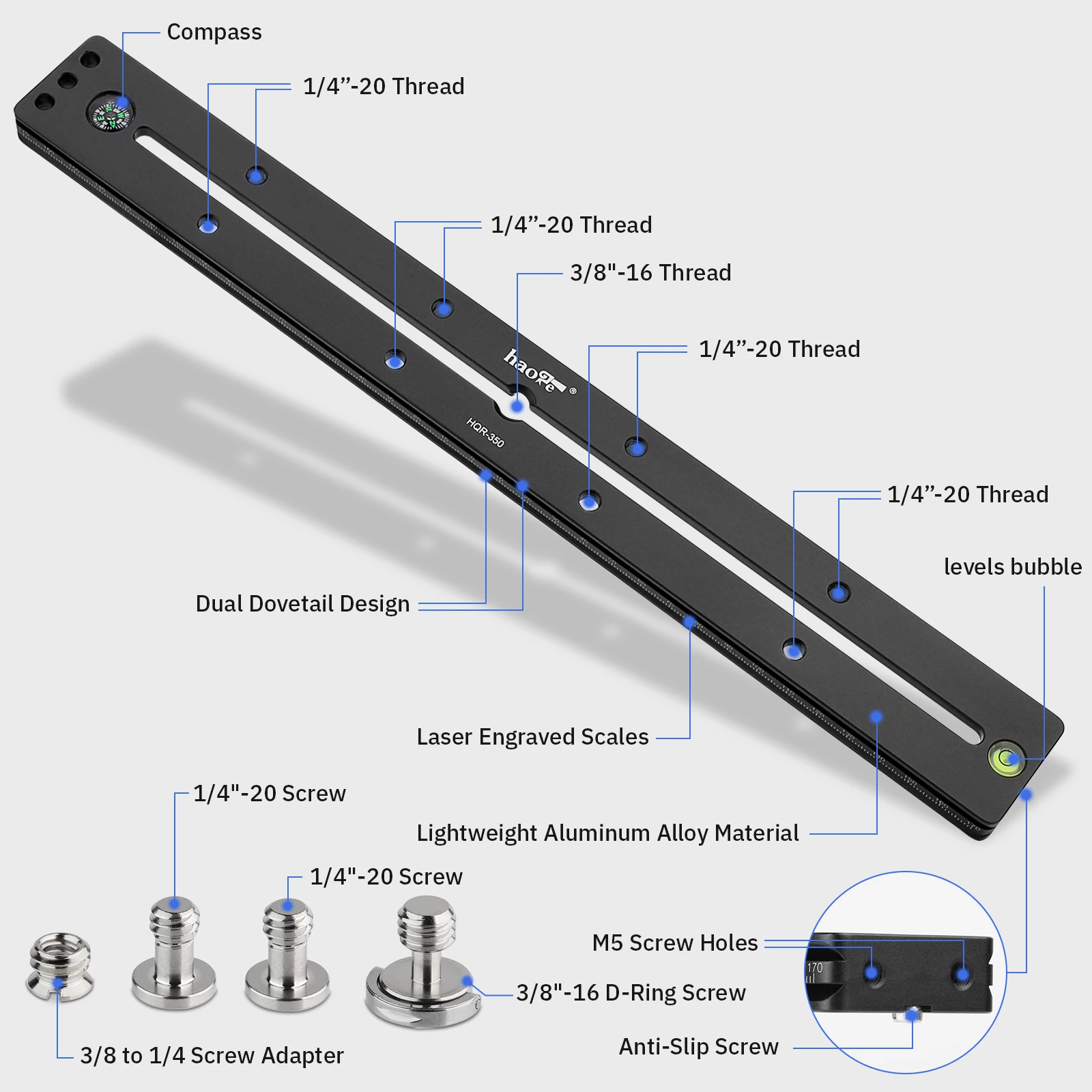 Haoge-スライド式カメラ三脚レール,350mm,多目的,ダブルダブテール,ロング,クイックリリース,ボールヘッドクランプ,arca互換