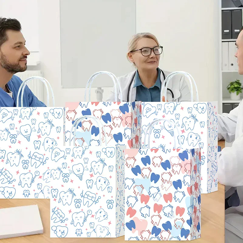5/10pcs Dental Tote Bags for Patients Tooth Cartoon Pattern Goods Gift Hygienists Dentists Patient Care
