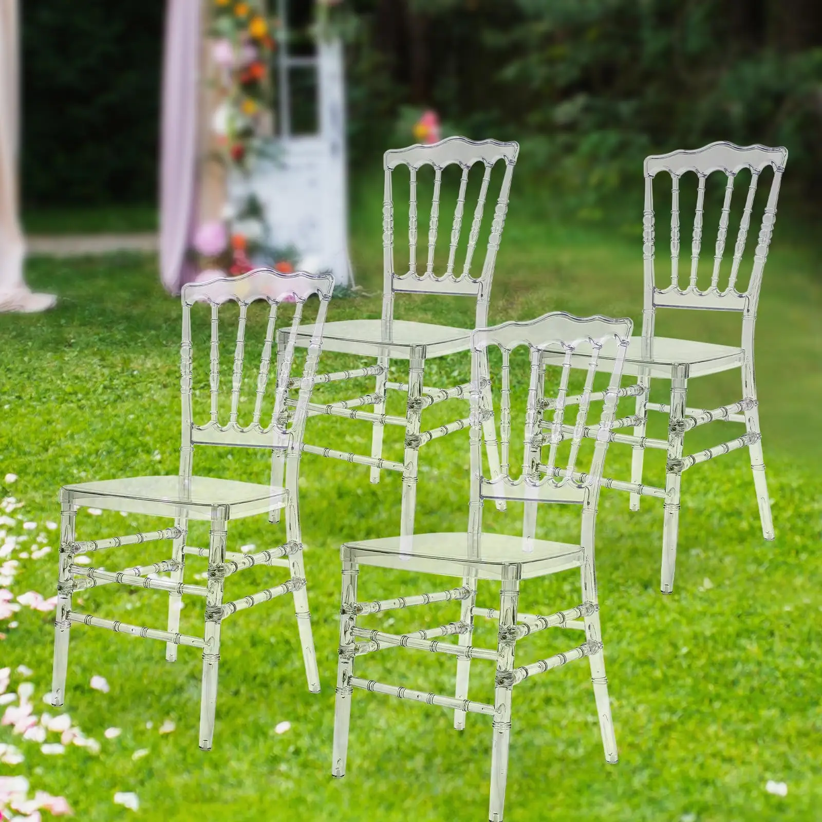 كرسي مكدس من الأكريليك، 4 كراسي طعام شفافة، كرسي أنيق لحفلات الزفاف، كراسي شبح كريستالية حديثة، شفافة