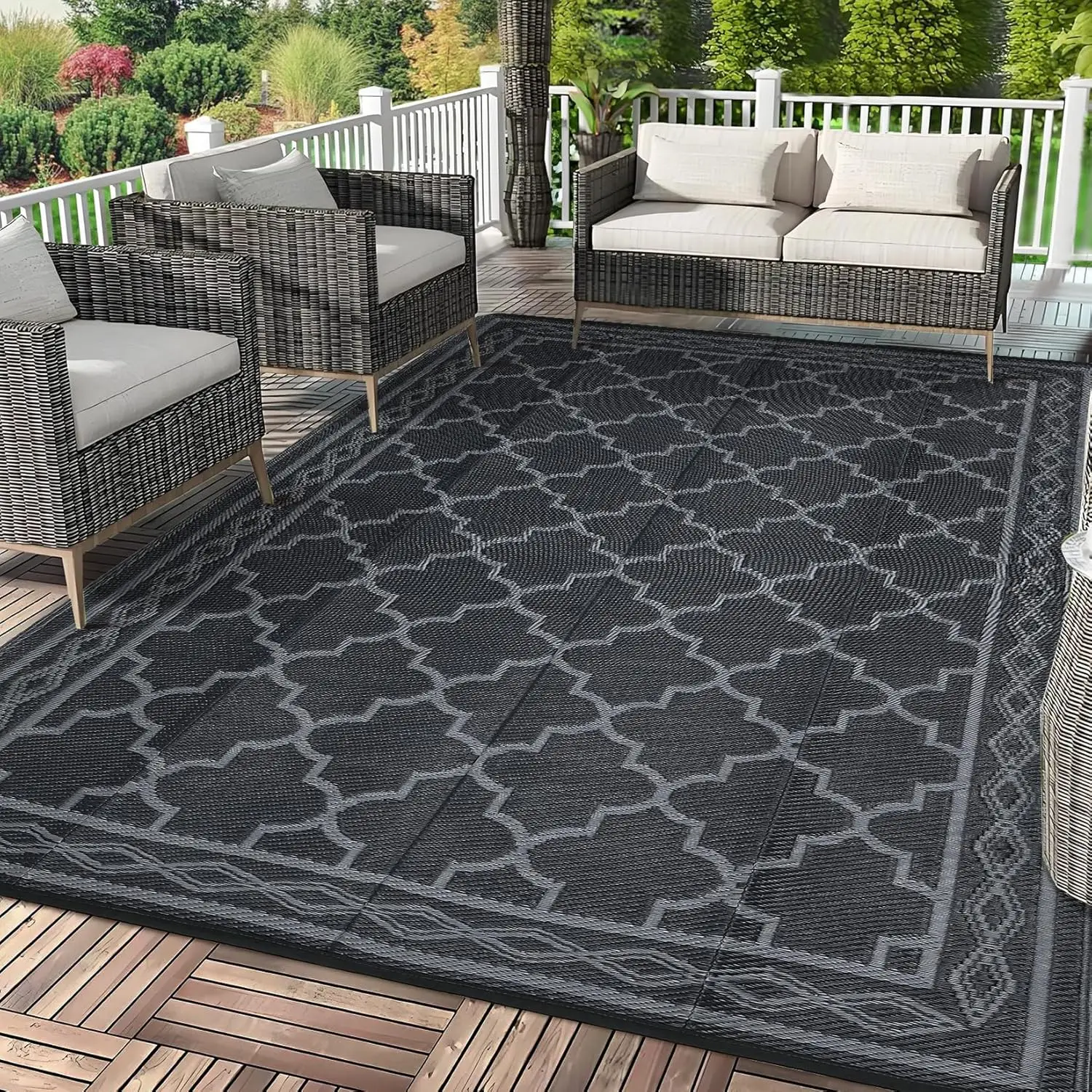 

10x14 Outdoor Rug Waterproof Reversible Patio Mat, Plastic Straw Rug for Patio,Large Outdoor Carpet for RV Camping, Balcony,
